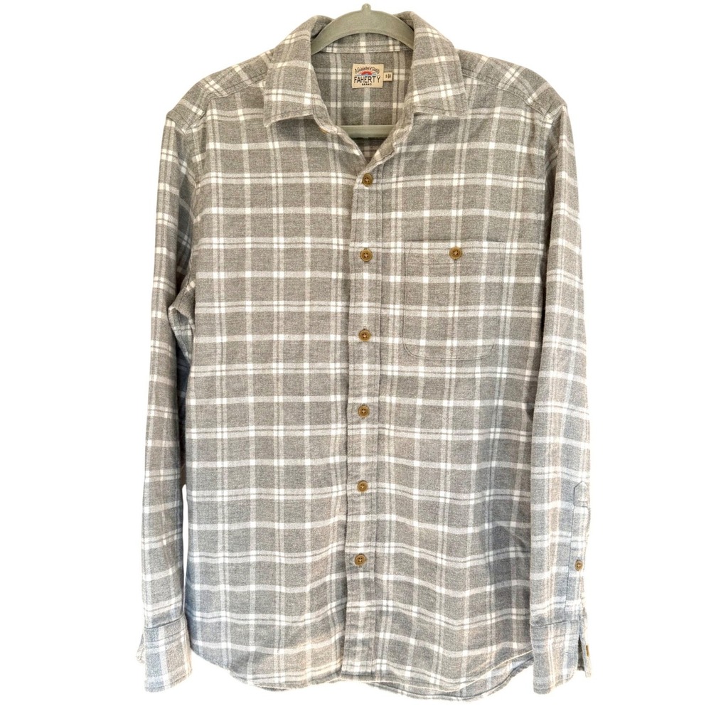 Faherty Plaid Super Brushed Flannel Shirt‎ Men's Small Gray Cotton Button Down